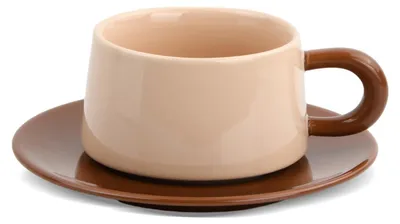 Kaffeetassen-Set mit Untertassen, 220 ml, Keramik, dunkelbraun