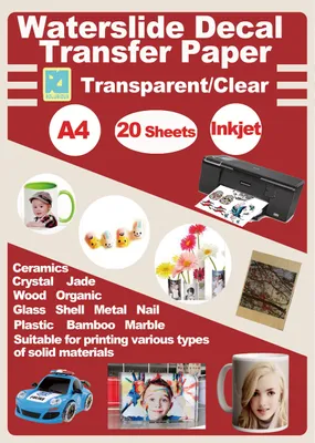 Imagen del producto de Papel adhesivo transparente A4, 20 hojas, para impresión con inyección de tinta, ideal para manualidades y proyectos de bricolaje