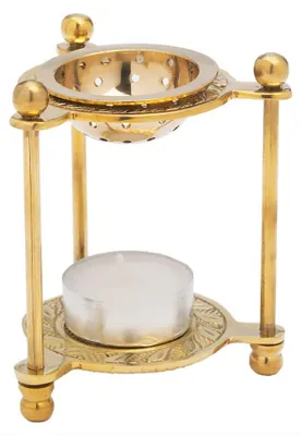 Wierookhalter mit Teelicht, Messing, handgefertigt, Gold, 10 cm