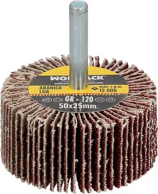 Productafbeelding van Schuurpapierbladen, korrelgrootte 120, afmetingen Ø 50 x 25 mm. Lamellenslijpschijf, schuurviltbladen, slijpschijven, schuren, polijsten