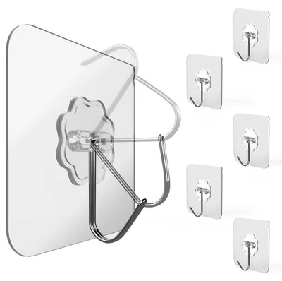 Produktbild von Klebehaken Wandhaken Deckenhaken - 6 Stück - Transparent - 10 kg Tragkraft - Wasserdicht