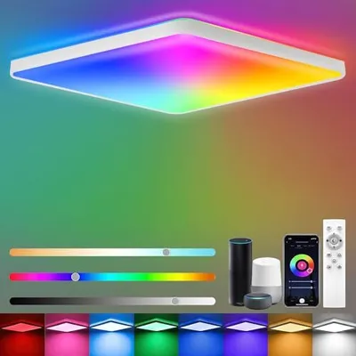 Produktbild von LED Deckenleuchte dimmbare Fernbedienung, 24 W RGB LED, Smart App 16 Millionen Farbwechselplatte, 2400 LM Alexa -Lampen Schlafzimmer, Wohnzimmer
