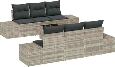 Zdjęcie produktu dla Zestaw Sof na Ogród z poduszką 7 pcs Jasnoszary polirattan