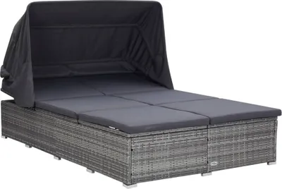 Produktbild von 2-Personen-Sonnenliege mit Auflage Poly Rattan Grau