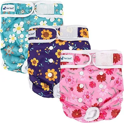 Hundewindeln für Hündinnen, 3 Stück, verstellbar, XL, Blumenmuster