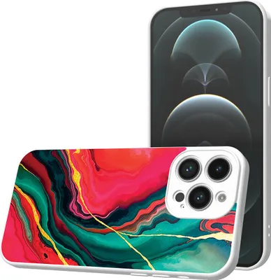 Produktbild von Smartphonica Handyhülle Geeignet für iPhone 12  Pro Max mit Rot Grün Marmor Druck - TPU Back Cover Case Rot Grün Marmor  Design - Weiß