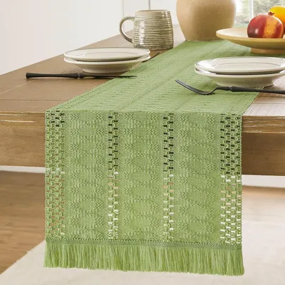 Produktbild von Tischläufer Grün 30x140cm Baumwolle-Leinen-Mischgewebe Bohemian Stil