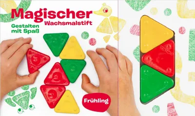 Produktbild von Kreatives Wachsmalstift Set für Kinder ab 2 Jahren – 3 Dreiecke Wachsmalstifte, 10 Bastelvorlagen, 15 kreative Ideen – Frühlingsmotive