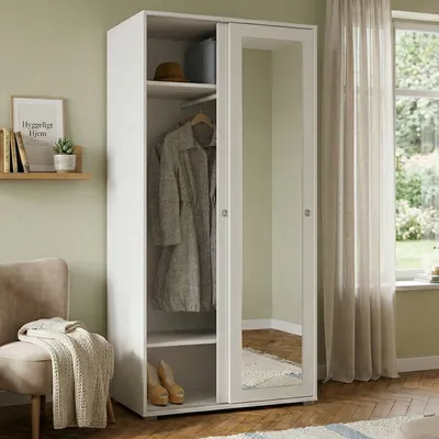 Image de Abduhl - Armoire 2 Portes, 90x195h cm Blanc, 2 Étagères Italy