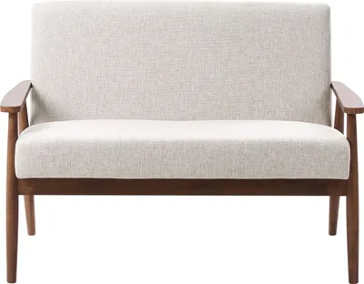 Produktbild von BELIANI 2-Sitzer Sofa Grau u. Dunkelbraun Stoffbezug Gepolstert mit Holz Armlehnen Retro Stil Wohnzimmersofa Polstersofa Stoffsofa Couch