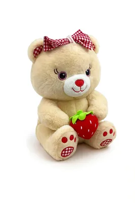 Produktbild von Plüschtier Teddybär 35 cm beige mit Erdbeere – Weiches Kuscheltier, Stofftier