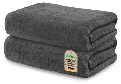 Produktbild von Ôhm Handtücher 50x100 cm 2er Set – 100% Baumwolle Frottee 500 g/m² Dunkelgrau – extra saugstark & schnelltrocknend –