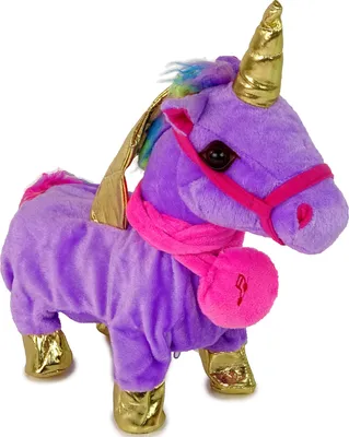 Produktbild von Leantoys Maskottchen Pferd interaktives Einhorn lila goldene Flügel