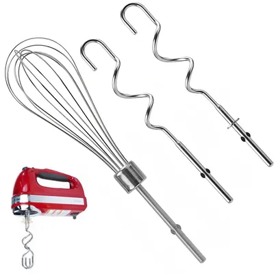 3er-Set Handmixer-Zubehör, Edelstahl, Knethaken & Schneebesen