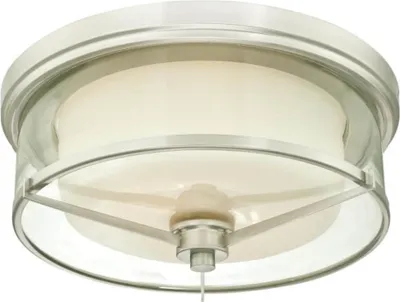 Immagine prodotto di Plafoniera Glenford 33 cm in nichel spazzolato con vetro smerigliato e vetro trasparente con 2 sorgenti luminose