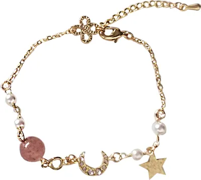 Produktbild von Mode Frauen Strass Stern Mond Perle Charme Kette Armband Armreif Schmuck Geschenk-Rosa