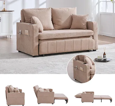 Produktbild von Multifunktionales Schlafsofa – klappbares Ausziehsofa für kleine Wohnzimmer, abnehmbar & waschbar, mit USB, Becherhalter & Aufbewahrungstasche