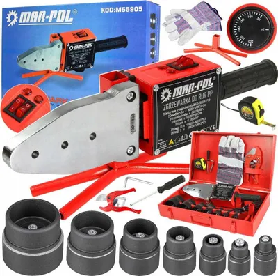 Produktbild von Polifusions‑Rohrschweißgerät 1500 W/2660 W – 7 Teflon‑Matrizen 16‑63 mm – Set mit Ständer & Koffer