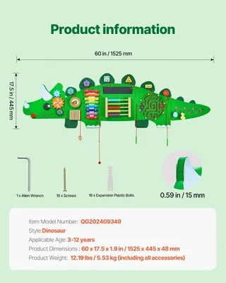 Image de Mur d'activités, 11 panneaux interactifs, expérience sensorielle Montessori, adapté aux enfants de 3 à 12 ans, dinosaures