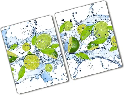 Produktbild von Tulup Glas Herdabdeckplatte - 2x40x52 cm - Glaskeramikkochfeld-Abdeckung Spritzschutz Glasabdeckplatte Kochplattenabdeckung und Schneidebrett - Zweiteilig - Essen & Getränke - Limetten und Wasser - Grün