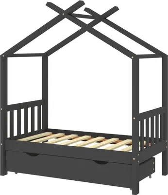Produktbild von Kinderbett mit Schublade Dunkelgrau Massivholz Kiefer 70x140 cm