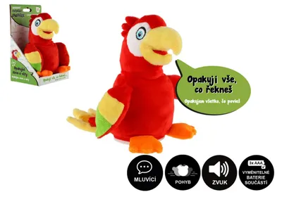 Obrázek produktu pro Papoušek Jaroušek opakující věty plyš 16cm na baterie se zvukem v krabici 12x20x10cm v sáčku