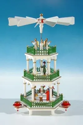 Produktbild von Tischpyramide Christi Geburt 3 Etagen weiß grüner Zaun BxHxT 24,5x35x24,5cm NEU