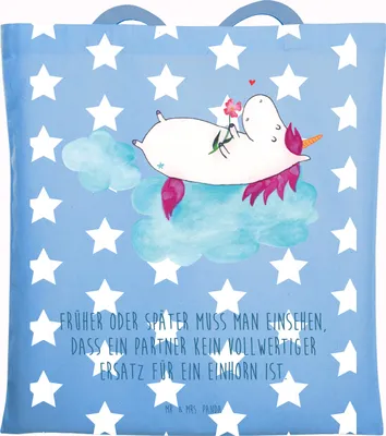 Produktbild von Mr. & Mrs. Panda Schultasche Einhorn Verliebt - Sky Blue - Geschenk, Unicorn, Beutel, Shopping Tasche, Einkaufstasche, Liebe, Freundin, Einhörner, Tote Bag