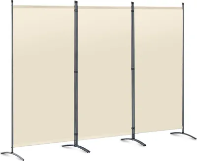 A three-panel room divider or balcony screen is shown against a white background.