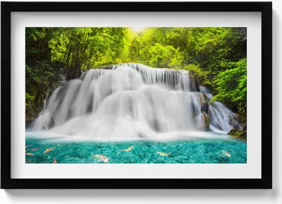 Produktbild von Huai Mae Khamin Wasserfall in Thailand– Wandbild mit Rahmen – Gerahmtes Bild  – Wanddekoration – 60x40 cm –  Schwarz Rahmen