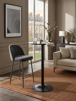 Produktbild von Design Bartisch Schwarz Stehtisch Ø 60 cm Metall / Holz, Partytisch Bistrotisch 100 cm Hoch, Messetisch Modern