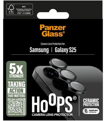 Produktbild von PanzerGlass ® Hoops® Ceramic Kameraschutz Samsung Galaxy S25, Samsung, Samsung - Galaxy S25, Trockene Anwendung, Kratzresistent, Schockresistent, Schwarz, 1 Stück(e)