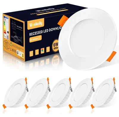 Obrázok produktu pre Wonkelly, vstavané LED svietidlo, 230V, ploché, teplá biela, priemer 68–80 mm, otvor – sada 6 kusov