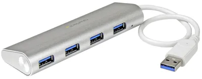 Produktbild von StarTech.com 4-Port USB Hub, USB A auf 4x USB-A Ports, USB 5Gbps, Robustes Design, USB-Busbetrieben, Tragbarer Laptop USB 3.0 Hub, USB 3.2 Gen 1 (3.1 Gen 1) Type-A, USB 3.2 Gen 1 (3.1 Gen 1) Type-A, 5000 Mbit/s, Silber, Weiß, Aluminium, Kunststoff, Leistung
