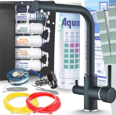 Immagine prodotto di Rubinetto da cucina Ari Venom 1 a 3 vie con collegamento filtro acqua, doppia bocca erogazione, beccuccio girevole 360, nero cromato