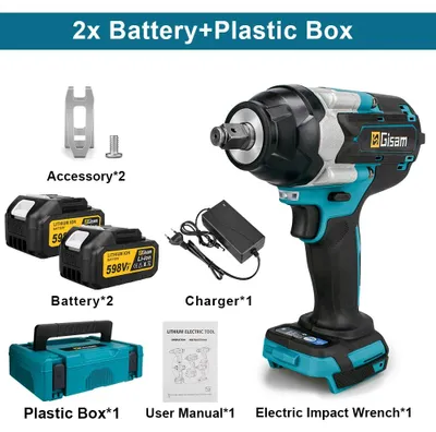 Immagine prodotto di Avvitatore a percussione a batteria - Attacco quadrato da 1,27 cm - Coppia di 1800 Nm - Batteria da 18V - Motore brushless - 2 batterie incluse - Spina europea - Set di 2 batterie