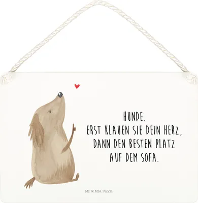 Produktbild von Mr. & Mrs. Panda Schild Hund Liebe DIN A5 - Weiß - Geschenk, Dekobrett, Hunde, Türschild, Wandbild Holz, kleine aufmerksamkeit, Herz, Sprüche, hängeschild