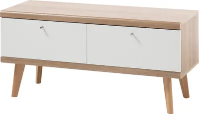 Produktbild von Retro TV-Lowboard mit 2 Klappen MAINZ-61 weiß matt mit Eiche Riviera Nb. B/H/T ca. 107x50x40cm