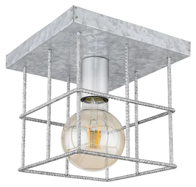 Zdjęcie produktu dla Lampa sufitowa, kwadratowa, klatka wykonana ze stalowej siatki wzmacniającej