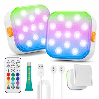 Produktbild von 2er Set Unterwasserlicht Pool LED, RGB Poollampe mit Fernbedienung,  wasserdicht, wiederaufladbar, Magnetladung für Aquarium Garten Teich