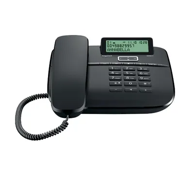 Produktbild von Gigaset DA611, Analoges Telefon, Kabelgebundenes Mobilteil, Freisprecheinrichtung, 100 Eintragungen, Anrufer-Identifikation, Schwarz