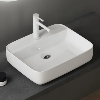 Produktbild von doporro Aufsatzwaschbecken Keramik Waschbecken 500x400x135 mm weiß glänzend Gäste WC Handwaschbecken Waschtisch Brüssel107