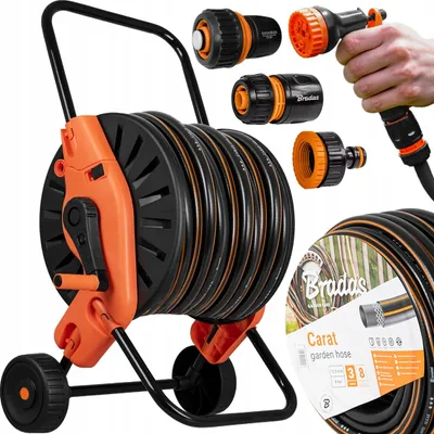 Zdjęcie produktu dla Zestaw Bradas wąż ogrodowy Carat 1/2" 50m | pistolet, złącza + mini wózek