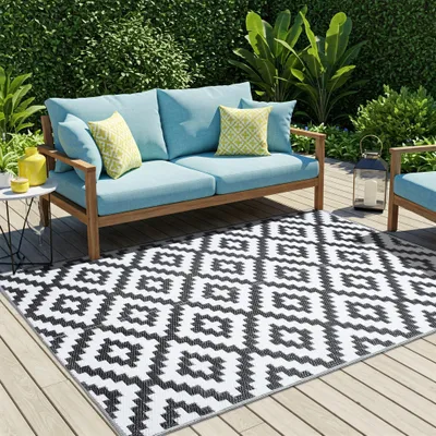 Obrázok produktu pre Koberec vonkajší obojstranný vodotesný odolný biely čierny Piknik Beach Garden  180 x 270 cm