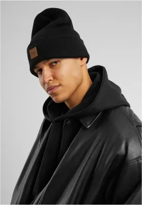 Produktbild von Urban Classics Leatherpatch Long Beanie Mütze Oldschool Retro, Farbe: Black