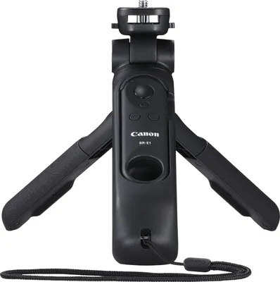 A black Canon BR-E1 tripod/grip is shown against a white background.