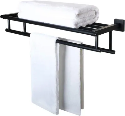 Produktbild von Handtuchhalter, doppel, zur Wandmontage – Badezimmerorganisation – Edelstahl SUS304 – 60 cm – Matt Schwarz