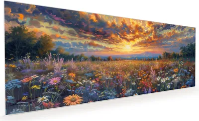 Produktbild von Küchenrückwand Spritzschutz Glas mit Motiv Blumenwiese Sonnenuntergang 40 x 40 cm