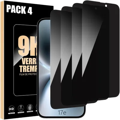Image de 4 Pièces Verre Trempé Anti Espion pour iPhone 17e - Installation Facile Anti-Rayures 9H