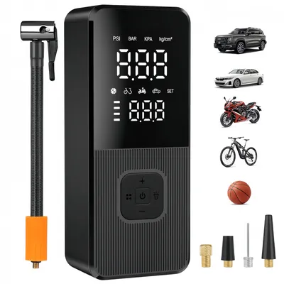 Produktbild von Elektrische Luftpumpe mit 4000mAh Akku, Tragbarer 150PSI Luftpumpe, elektrischer Luftkompressor mit LCD Display & LED Licht, Mini Kompressor
